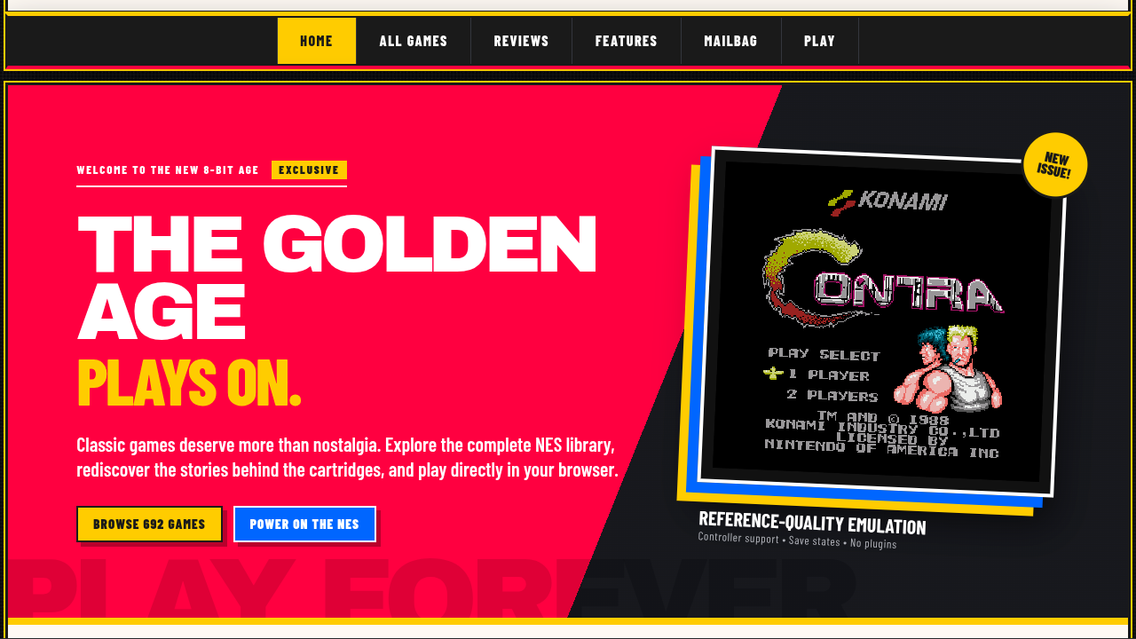 8-Bit Age retro gaming website homepage